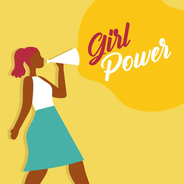 Affiche power girl avec afro femme avec mégaphone — Image vectorielle