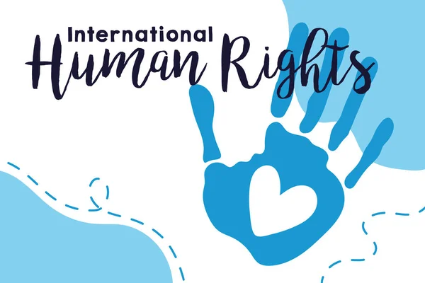 Mensenrechtencampagne belettering met handafdruk en hart — Stockvector