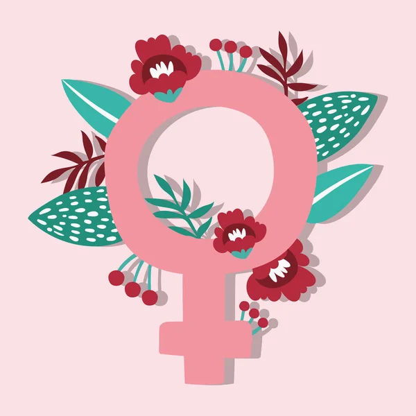 Affiche power girl avec sexe féminin et fleurs — Image vectorielle