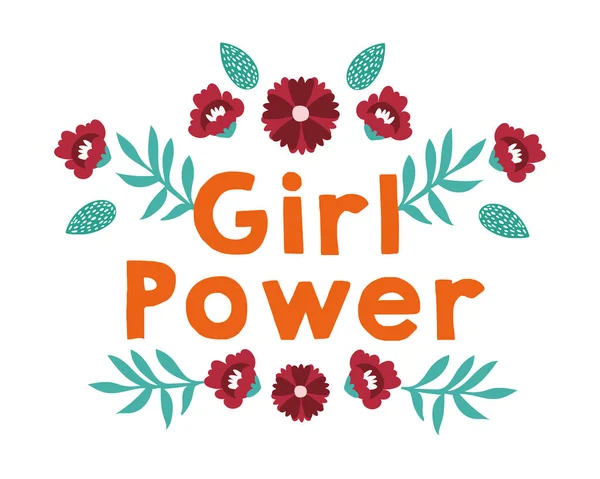 Power girl bettering poszter virágokkal és levelekkel — Stock Vector