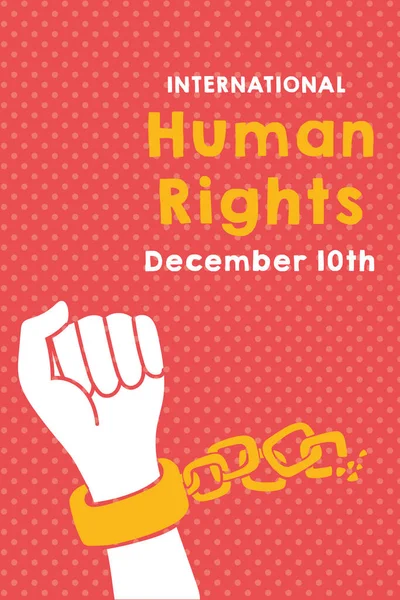 Human rights campaign lettering with hand breaking chains — Stock Vector