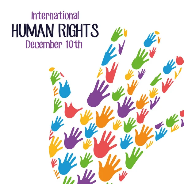 Mensenrechtencampagne belettering met handafdruk kleuren met handvorm — Stockvector