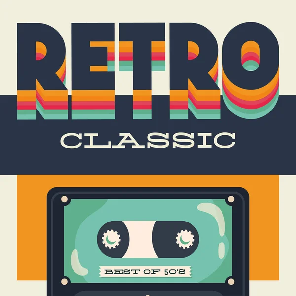 Cartel estilo retro con música cassette — Vector de stock