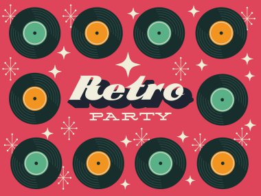 parti retro tarzı poster ve vinil disk çerçevesi