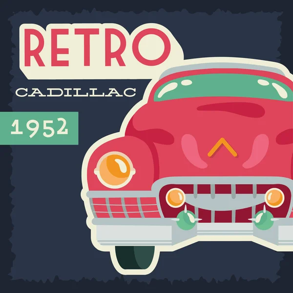 Cadillac poster estilo retro com carro e ano —  Vetores de Stock