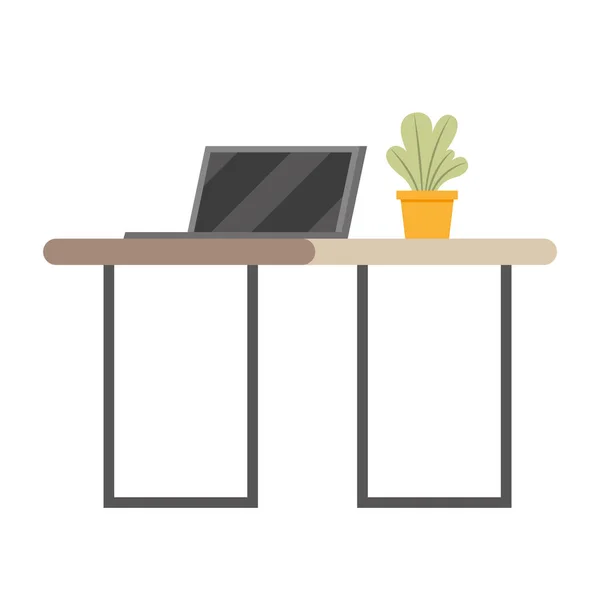Laptop e planta dentro do potenciômetro no projeto do vetor da mesa — Vetor de Stock
