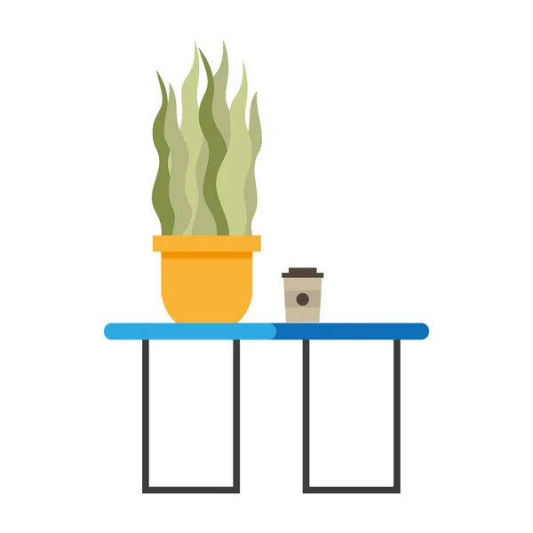 Maison plante et tasse à café sur la conception vectorielle de table — Image vectorielle