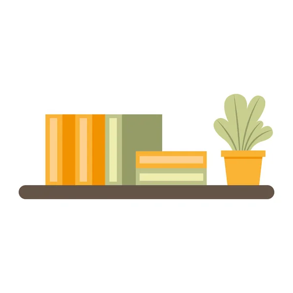 Home books and plant on shelf vector design — Stockový vektor