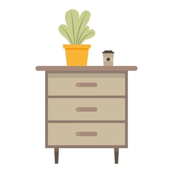 Maison plante et tasse de café sur le design vectoriel de meubles — Image vectorielle