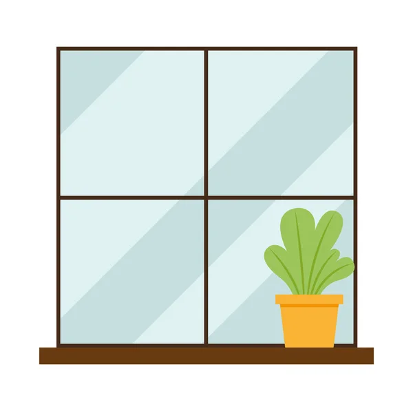 Planta dentro del pote en diseño del vector de ventana — Vector de stock
