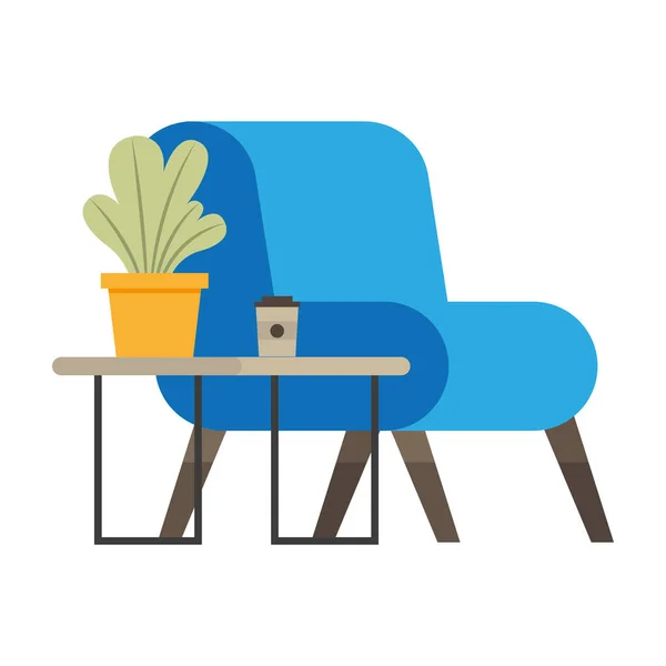 Home chair plant and coffee on table vector design — Stock Vector