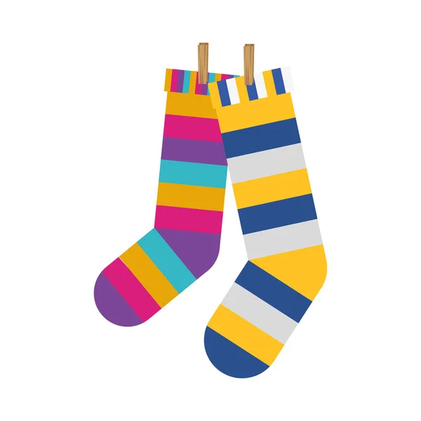 Par de calcetines con rayas de colores colgando — Archivo Imágenes Vectoriales