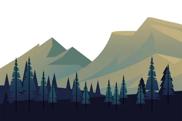 Invierno estación paisaje escena con pinos bosque y montañas — Vector de stock