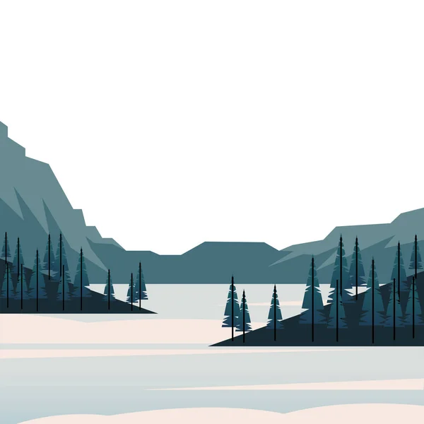 Hiver saison paysage scène avec pins forêt et lac — Image vectorielle