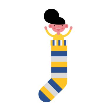 Çizgili çizgili çoraplı çocuk.