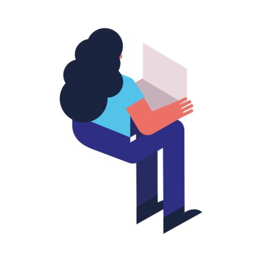 Dizüstü bilgisayar teknolojisi simgesi kullanan kadın