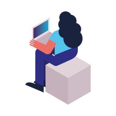 Dizüstü bilgisayar teknolojisi simgesi kullanan kadın