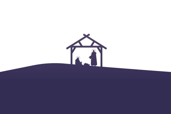Mangers de famille sacrée personnages dans des silhouettes stables — Image vectorielle