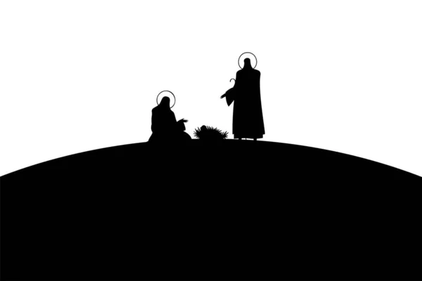 Sainte famille mangers personnages silhouettes noires — Image vectorielle