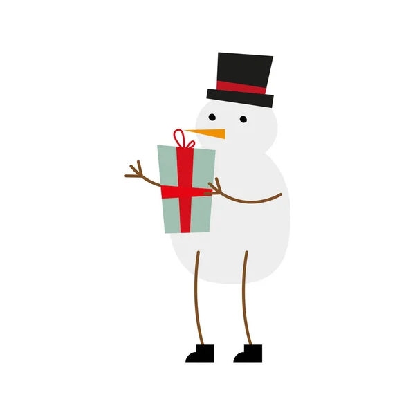 Muñeco de nieve lindo con carácter de Navidad de regalo — Vector de stock