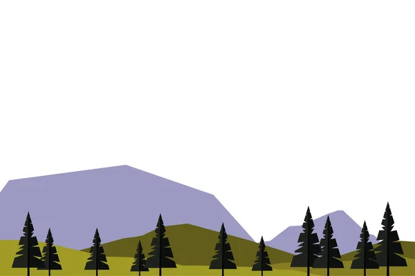 Hermosa escena de paisaje con campo de bosque de coníferas — Vector de stock