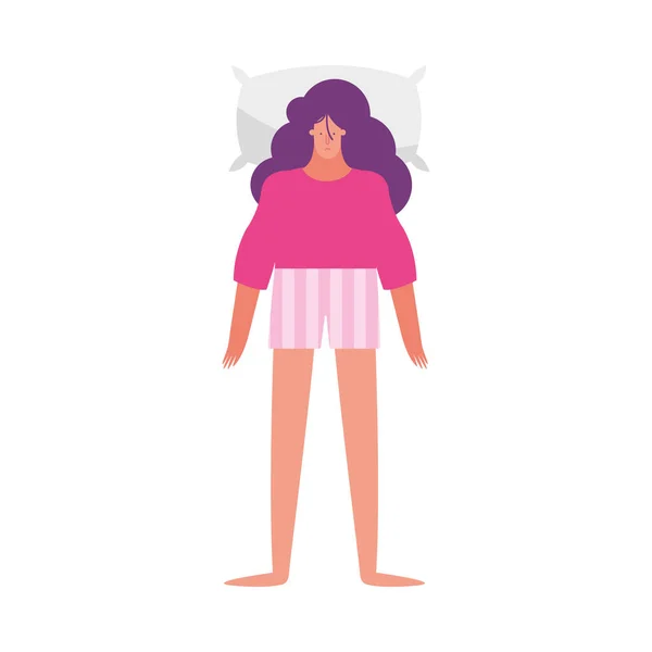 一个年轻的女人躺在枕头上，性情忧郁 — 图库矢量图片