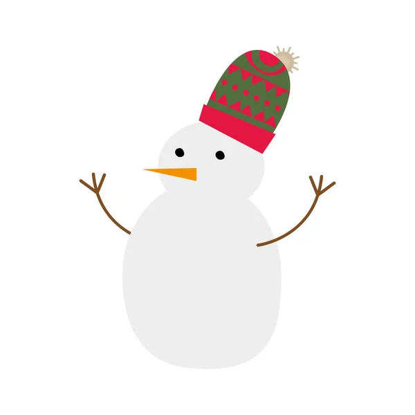 Gelukkig vrolijk kerstmis sneeuwman met wol hoed karakter — Stockvector