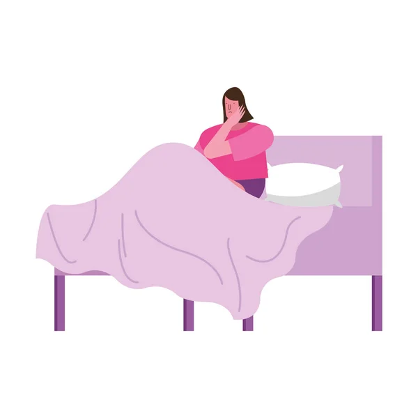 Junge Frau mit Imnsomia im Bett Charakter — Stockvektor
