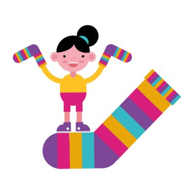 Çoraplı kız çorap renginde çizgili sembol