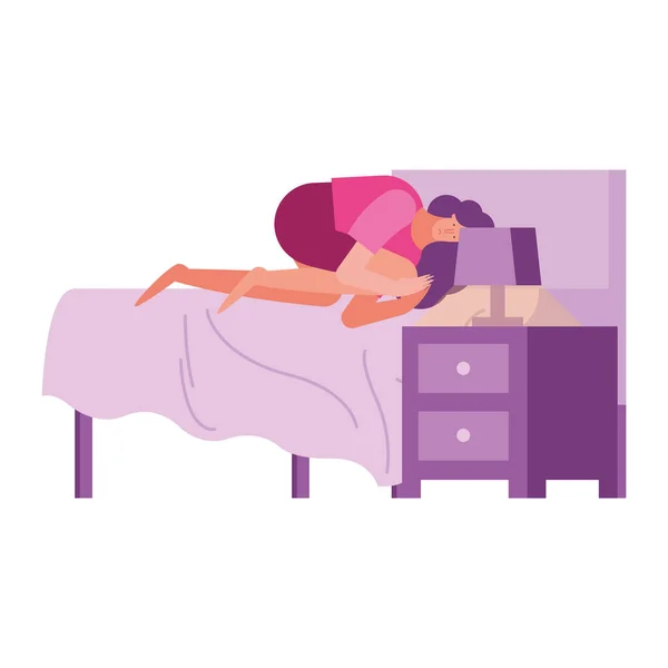 Young woman with imnsomia in bedroom character — Stock Vector