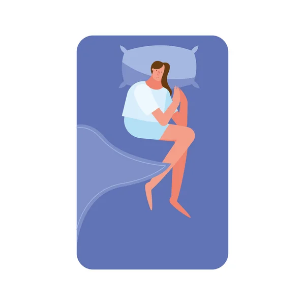 Young woman with imnsomia in bed character — Stock Vector