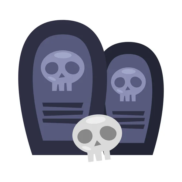 Pierres d'Halloween cimetières et crâne — Image vectorielle