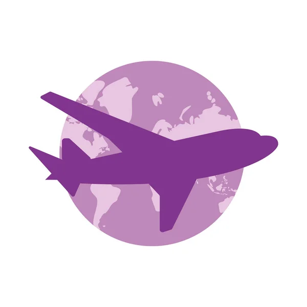 Flugzeug mit Weltplaneten Erde — Stockvektor