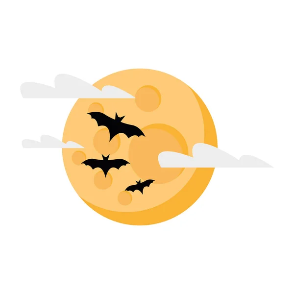 Halloween volle maan met vleermuizen vliegen nacht scene — Stockvector