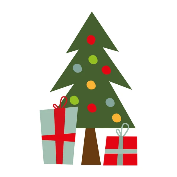 Pino de Navidad con regalos — Vector de stock