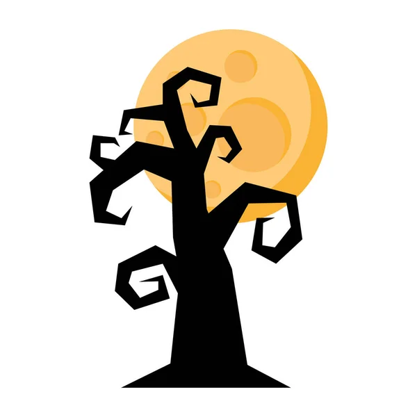 Dark tree halloween with fullmoon — Stock Vector