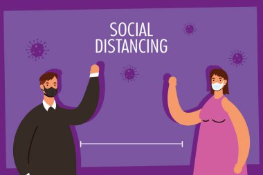 Çift, sosyal uzaklık karakterleri uyguluyor