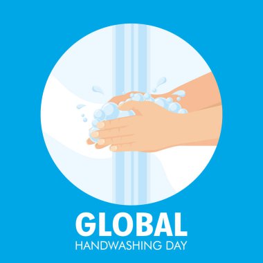 Dairesel çerçevede su ve köpükle küresel el yıkama günü kampanyası