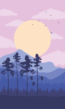 Dağlar ve ağaçlarla dolu güzel manzara