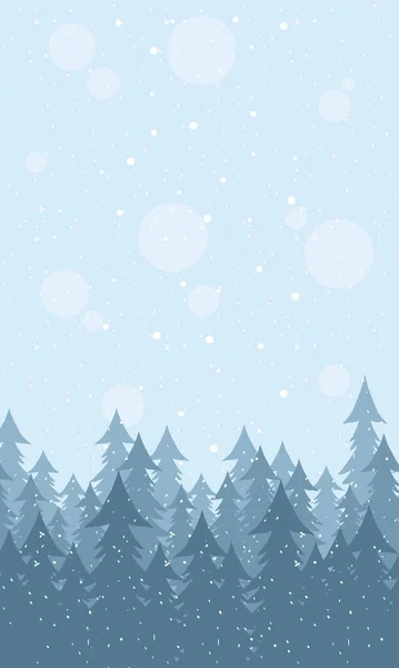 Paisaje de nieve escena estacional con bosque de pinos — Vector de stock