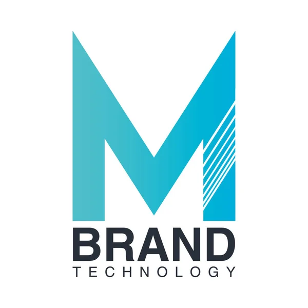 Emblema de la tecnología de marca con letra m — Vector de stock