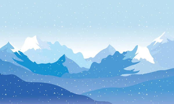Neve paisagem cena sazonal com horizonte de montanhas —  Vetores de Stock