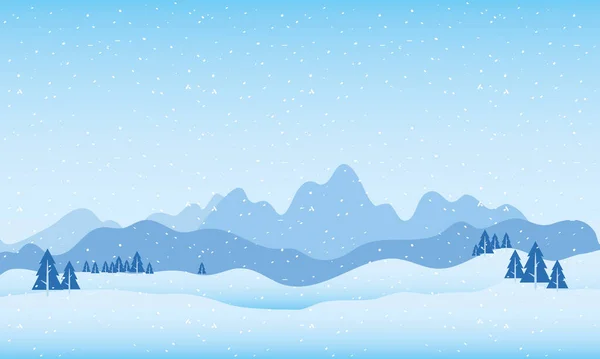 Cena paisagem de neve com montanhas e pinheiros —  Vetores de Stock