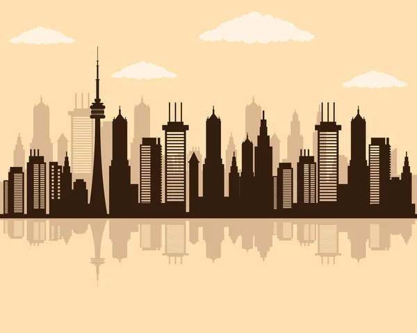 Paisaje urbano horizonte escena silueta icono — Vector de stock