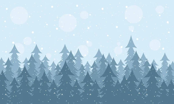 Snow scape seasonal scene with pines forest — Stock Vector