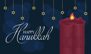 Mutlu Hanukkah kutlaması kartları Yıldızlar sarkmış ve mum