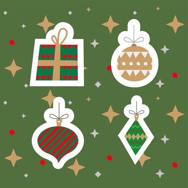 Bundle of four merry christmas icons — Stock Vector