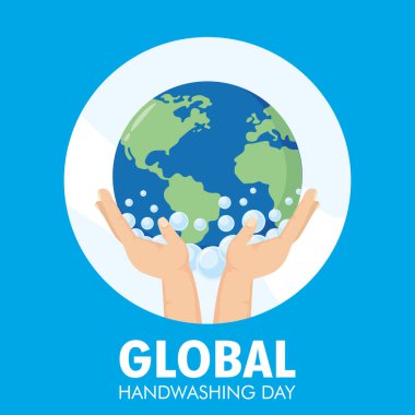 Dünya gezegeni ve köpüğü kaldıran el yıkama günü kampanyası