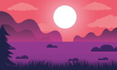 Mor göl ve çam ormanlarıyla güzel manzara