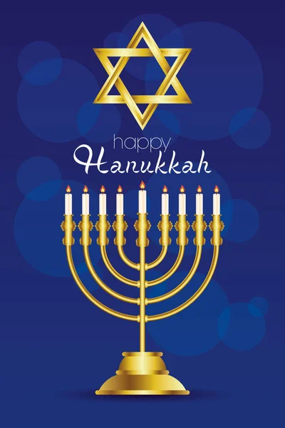 Happy hanukkah viering kaart met gouden ster en kroonluchter — Stockvector